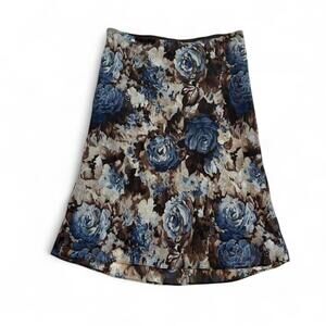 Vintage Lily Blue and brown Floral midi skirt- size large